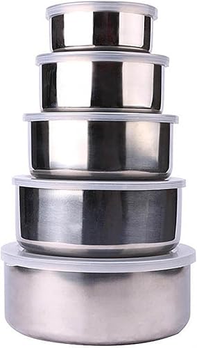 Miniatura 5 de SSZMDLB Juego de 5 tazones de acero inoxidable con labio para el hogar, cocina, contenedor de alimentos, juego de tazones para mezclar, incluye