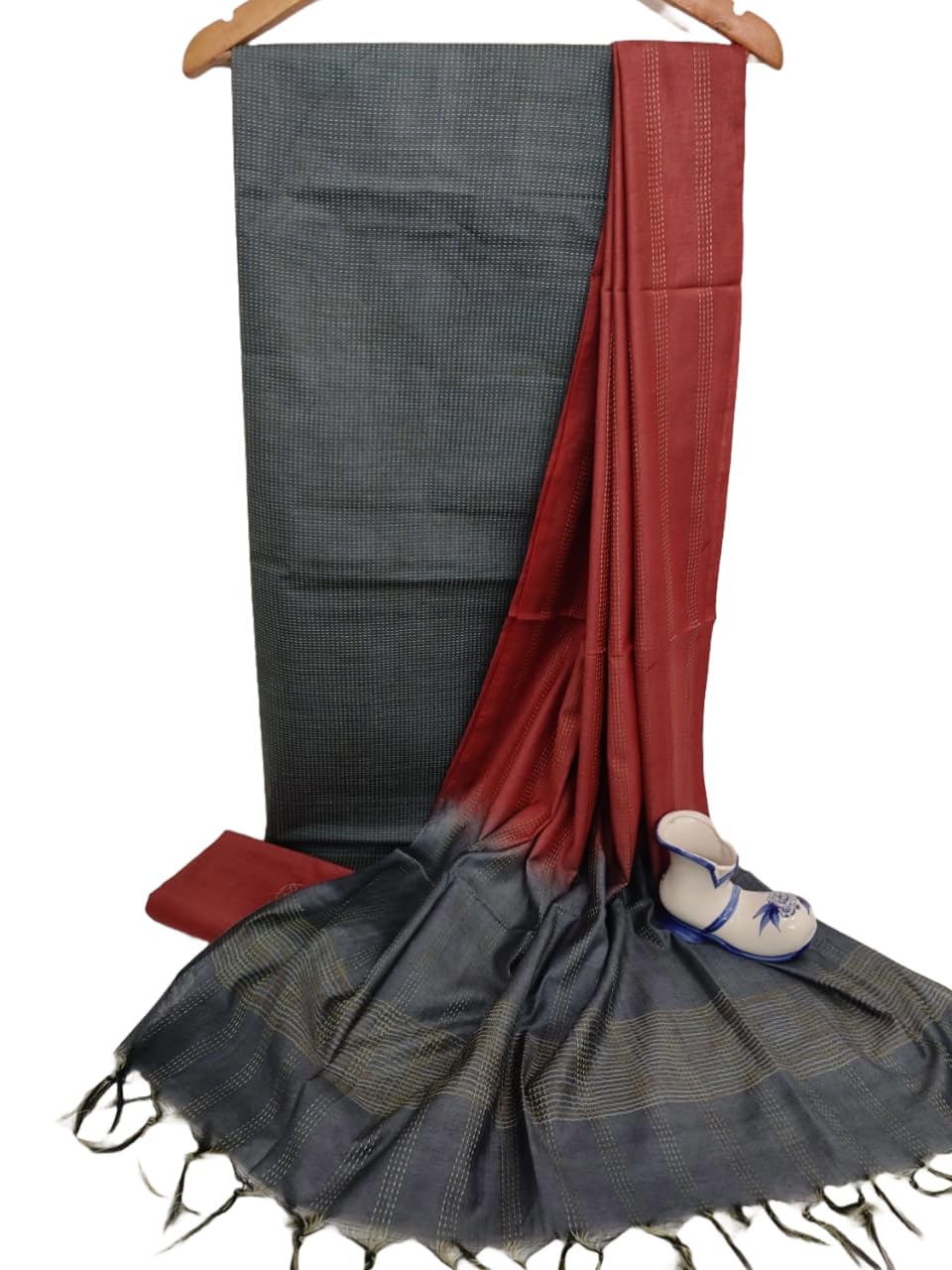 HAIDER ALI Handloom Semi Tussar Silk Unstitched Suit Set for Women with Dupatta | Salwar Suit Dress Material for Women & Girls | Top - 2.5 Mtrs, Bottom - 2.50 Mtrs & Dupatta - 2.3 Mtrs