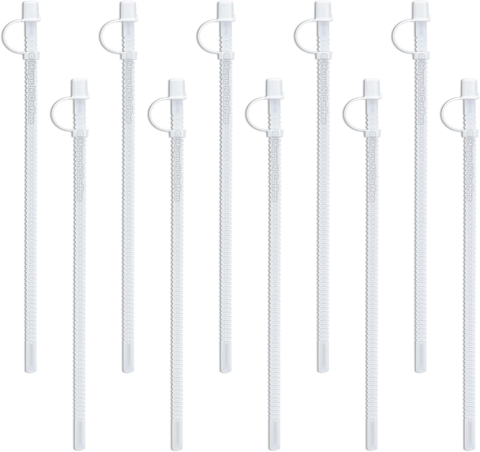Mugs N Coffee 11” Flexible Corrugated Straws with Caps (10-Pack) – BPA-Free Reusable Drinking Straws for 32 oz Hospital & Travel Mugs – Made in USA