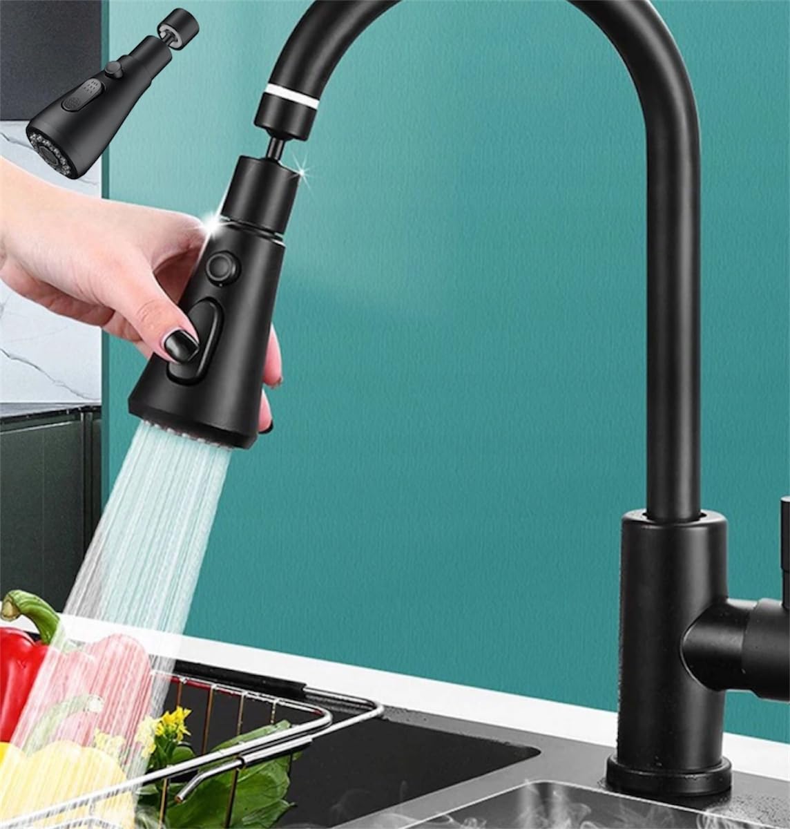 QSKY Perlator Do Kranu 360° Adapter Końcówka 3 Tryby STOP | Obrót 360° 3 tryby strumienia wody Funkcja STOP Uniwersalny adapter Oszczędność wody