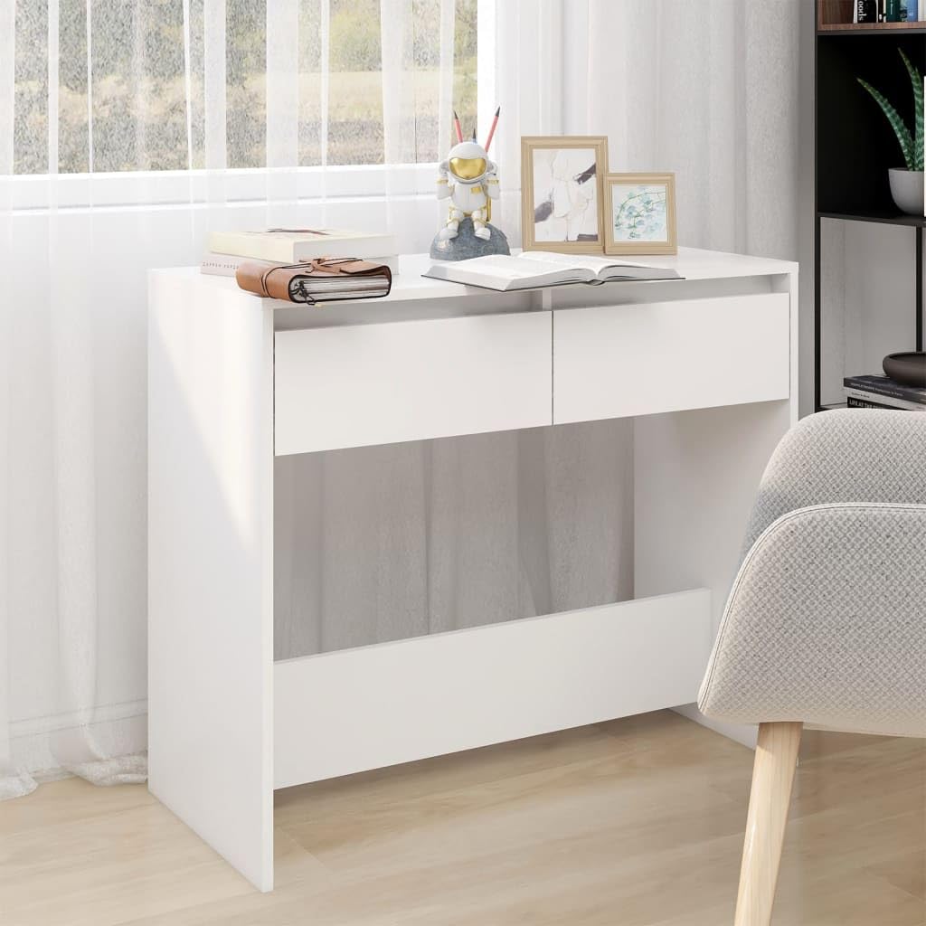 SXZenSpace White Console Table 89 x 41 76.5 cm Engineered Wood Hallway Sideboard with 2 Storage Drawers, Modern Occasional Furniture for Living Room, Bedroom & Corridor