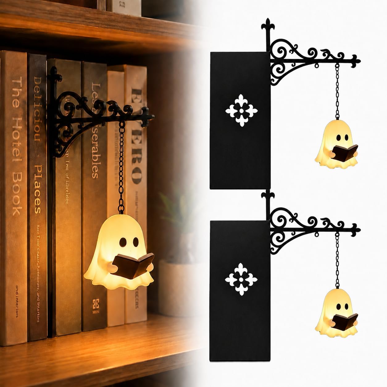 Nooklight for Bookshelf, Library Lantern Mini Bookshelf Lamp (Ghost)