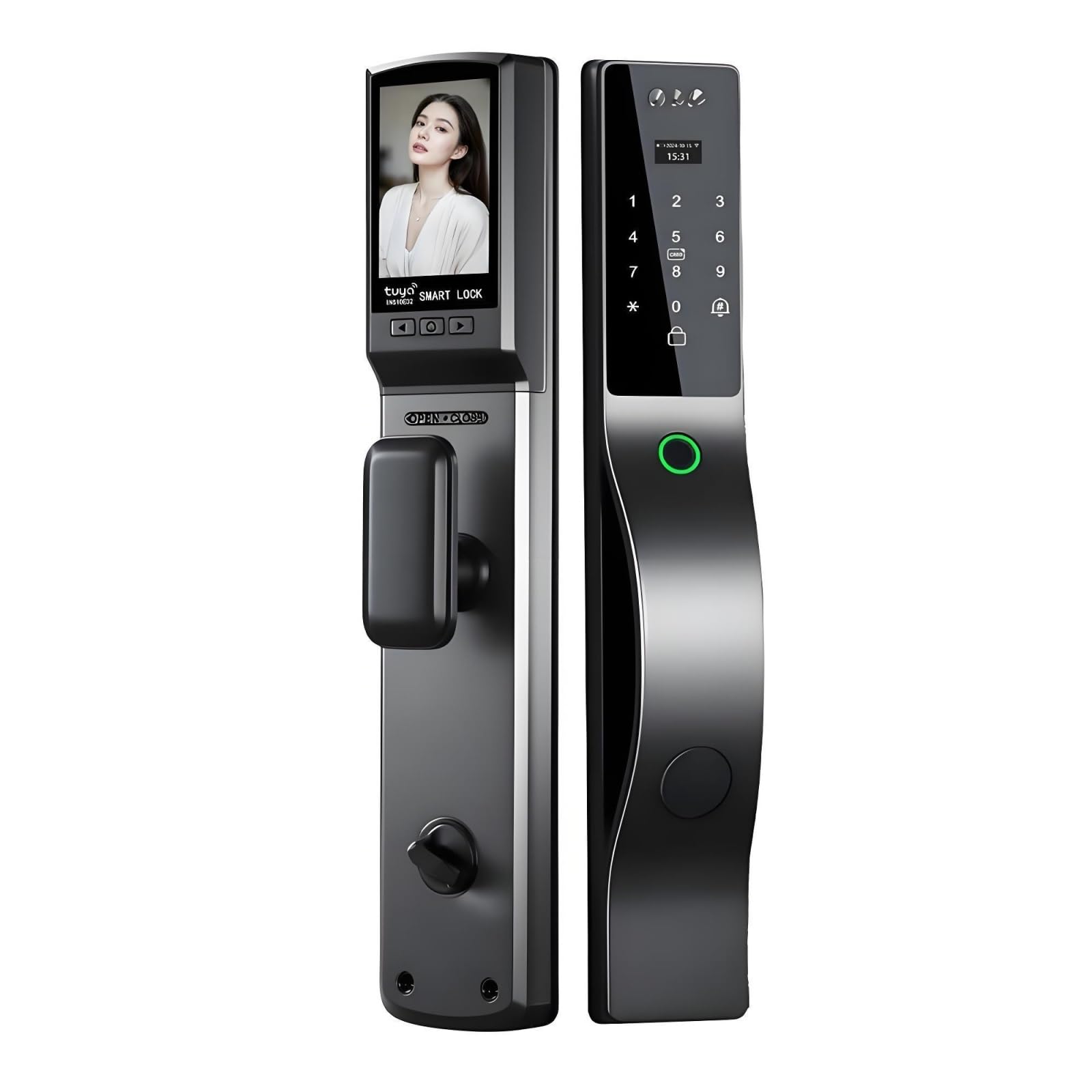 Serrure Connectée Tuya Reconnaissance Faciale 3D Avec Caméra Carillon Écran HD Empreinte Digitale Mot De Passe Carte Entrée Sans Clé for Maison Bureau Aluminium(F17-30-240)