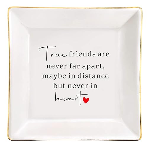 Ceramic Ring Trinket Dish for Best Friend Gift, True Friends Gift For Women Female BFF, Friends Moving Away Gifts - "True friends are never apart,