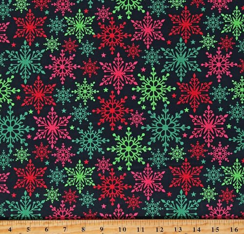 Enchanting Holiday Snowflake Green Cotton Fabric by The Yard – Perfect for Seasonal Crafts and Festive Decor