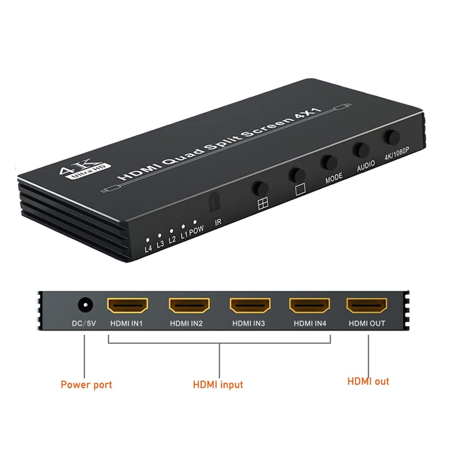 HDMI-Switch-Splitter, HDMI 4K HDMI HDMI Quad Multi-Viewer 4K HDMI 4X1 Nahtloser Umschalter 4K 30 Hz Einfach einzurichten