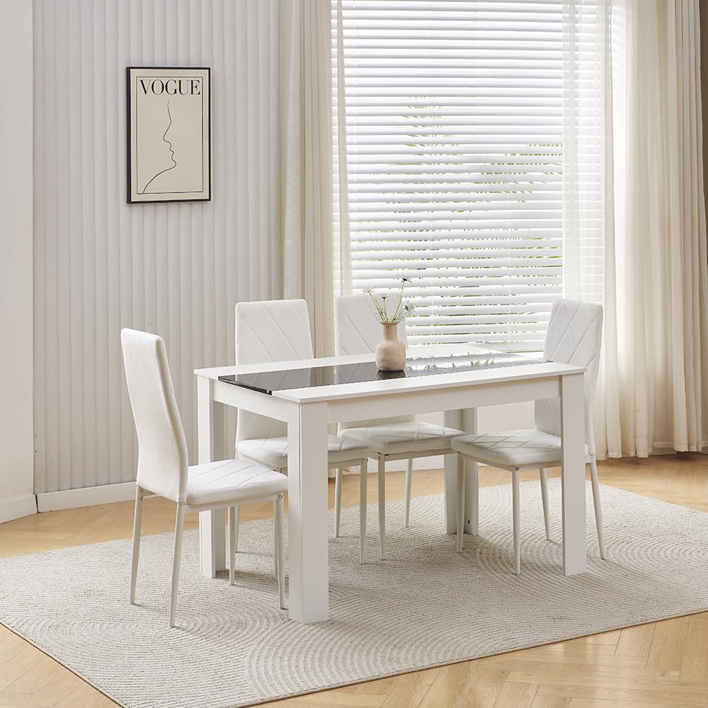 Menaka Modern Wooden Dining Room Table and Chairs Set of 4 for Small Space, 5 Pieces Rectangular Kitchen Table with 4 Chairs (110cm black table and 4 black leather chairs#1) — view 16