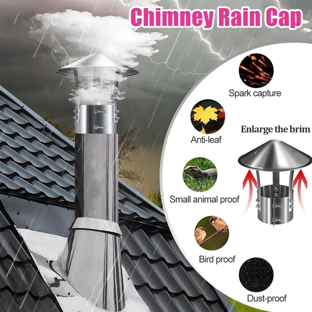 Tapa De Chimenea Para Techo 75 100 170 180 220 315mm Sombrero Para Chimeneas De Acero Inoxidable, Sombrerete Chimenea Cobertura A Prueba De Lluvia(315mm/12.4in)