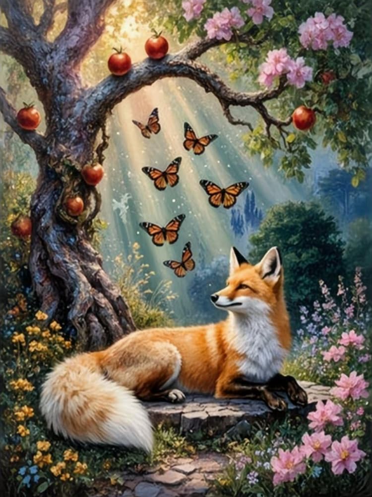 COKYIS Stamped Cross Stitch Kits 11CT Counted Printed Cross Stitch Kit Fox and Butterfly Preprinted Pattern Embroidery Starter Kit for Beginner and Adults 40x50cm
