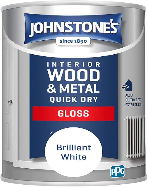 Johnstone's - Quick Dry Gloss - Brilliant White - Gloss Finish - Water Based - Interior Wood & Metal - Radiator Paint - Low Odour - Dry in 1-2 Hours - 13m2 Coverage per Litre - 1.25 L