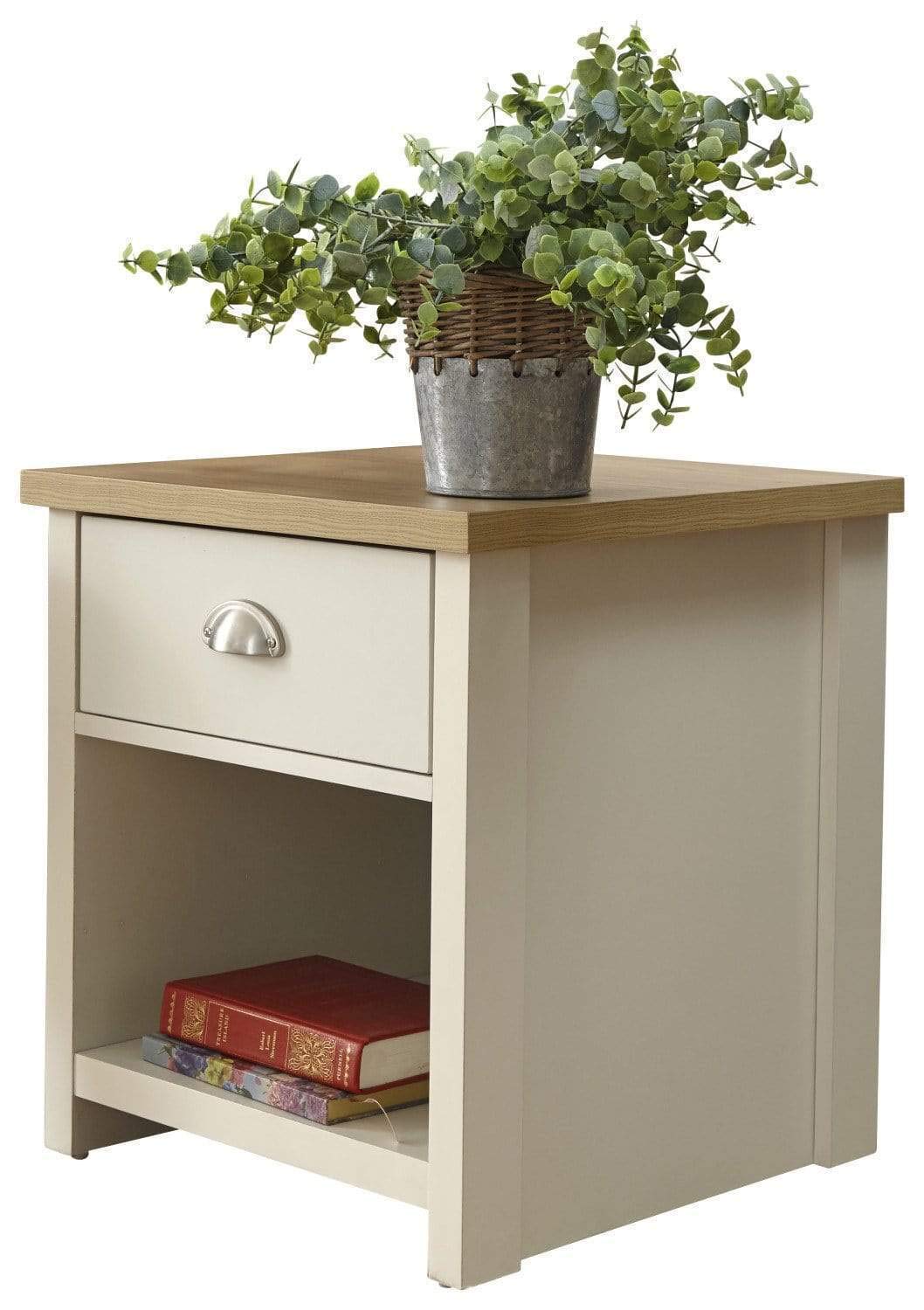 GFW Lancaster Lamp Table - Cream - Oak - Single Drawer