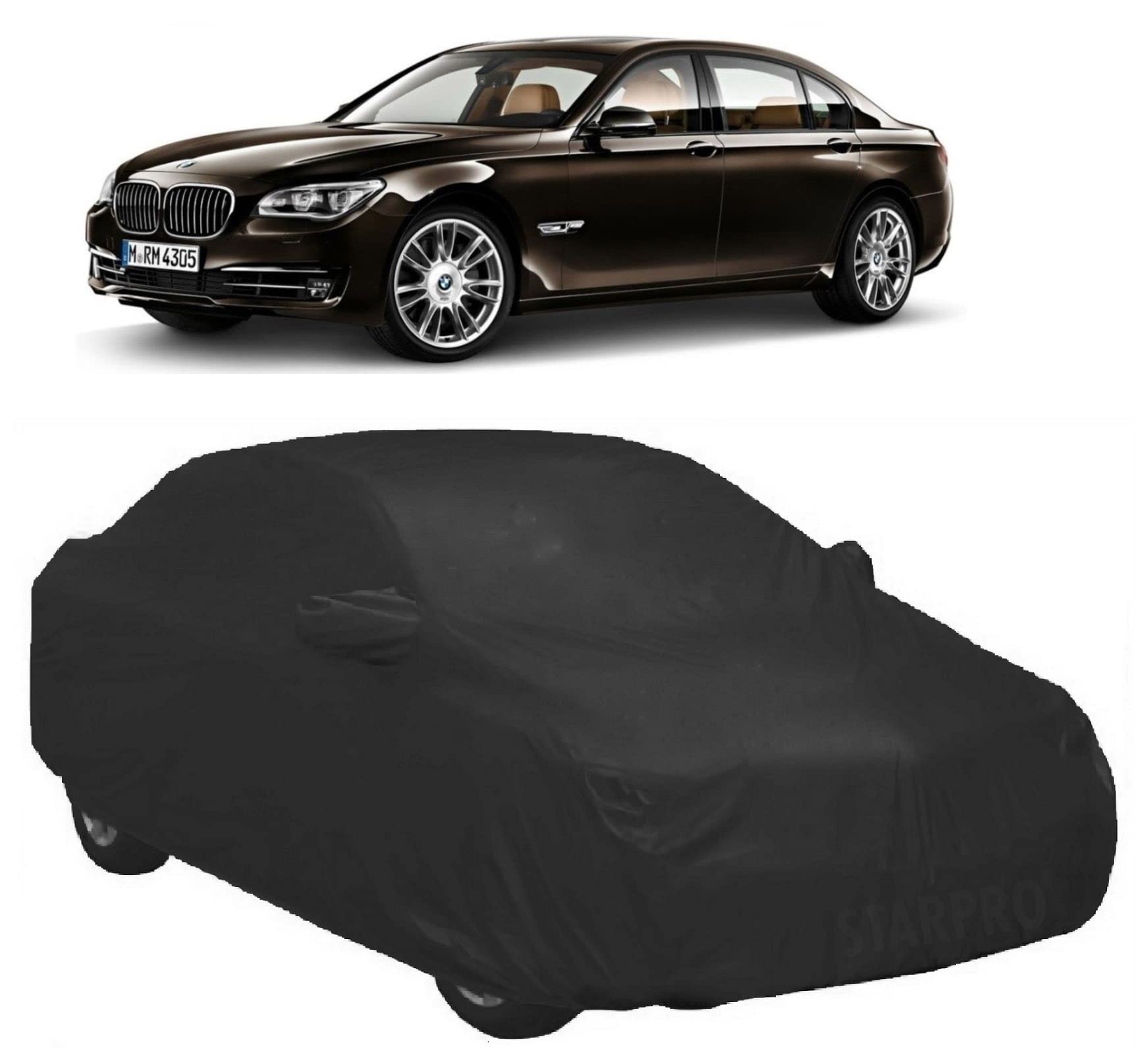 ABORDABLE UV Proof All Weather Car Cover Compatible with BMW 7 Series Water Resistant Car Cover (Black Color with Mirror)