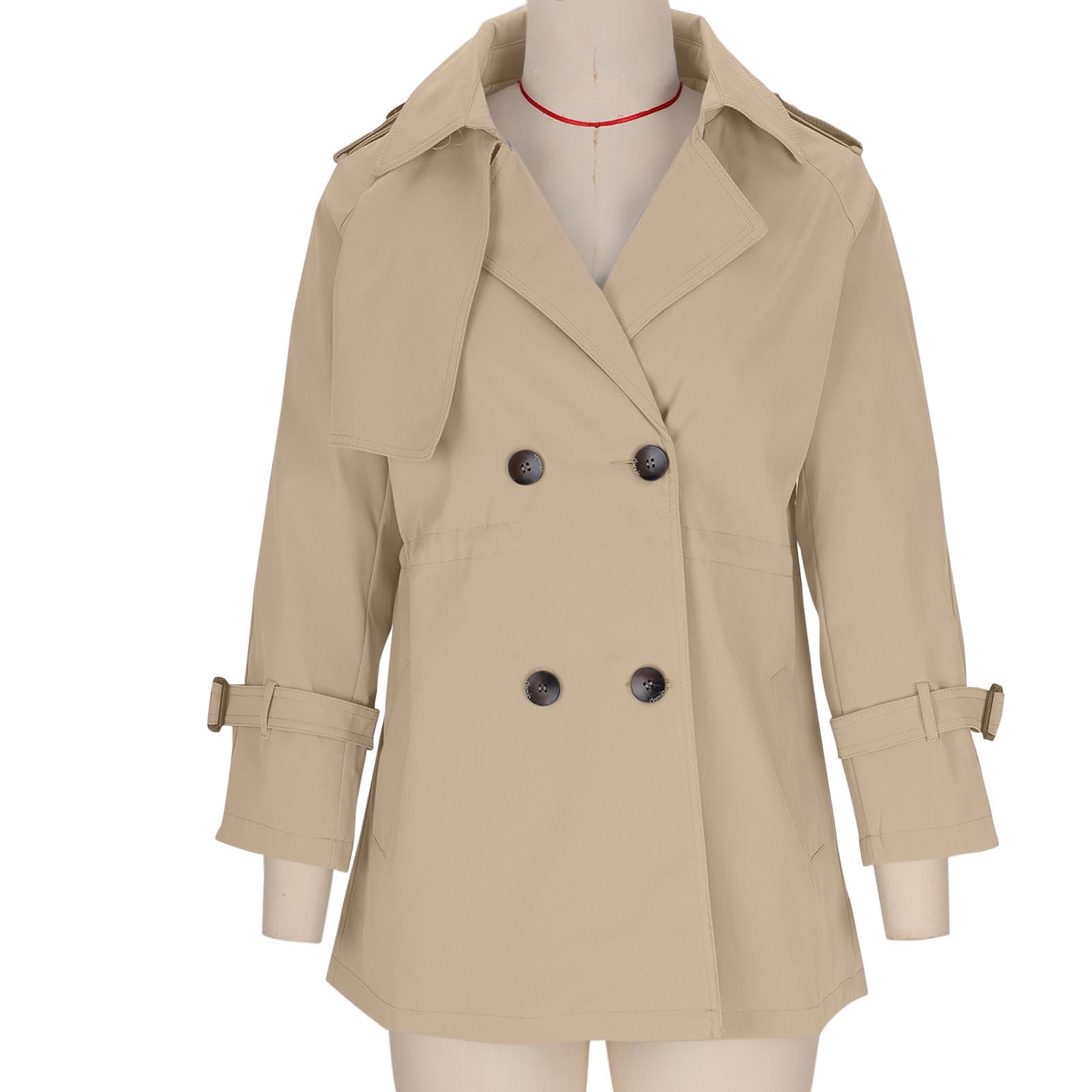 FUPODD Trenchcoat Damen Winter Mantel Damen Elegant Übergangsjacke Revers Zweireihig Damenjacken Langarm Windjacke Leicht Herbstjacke Mit Taschen Winterjacke Einfarbig Trench Coat Kurz Jacke Frauen