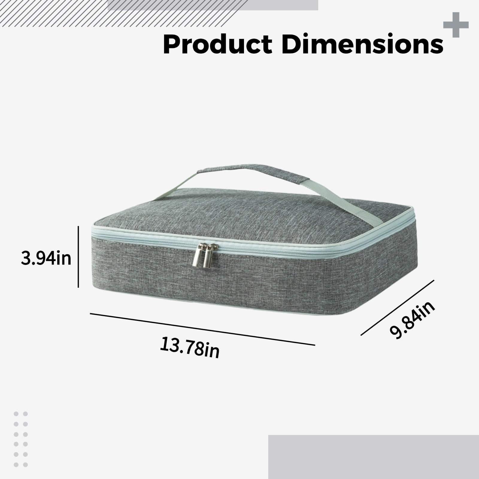 Isolierte Lebensmitteltasche, Lunch-Tasche, groß, Kasserolle, Oxford-Gewebe, Innenfutter aus Aluminiumfolie, wasserdicht, ideal für Familienessen, kalte und warme Speisen, 35 x 25 x 10 cm, Grau
