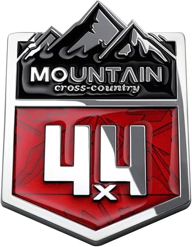 1 calcomanía de metal de montaña 4 x 4 para automóvil de campo traviesa, para carreras de todoterreno, para automóvil, camión, SUV (rojo cromado)