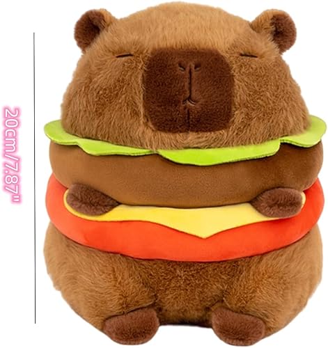 Miniatura 2 de Whrigud Peluche de hamburguesa de Capybara realista, lindo juguete de peluche de Capybara, juguete de peluche suave para hamburguesas, juguetes de