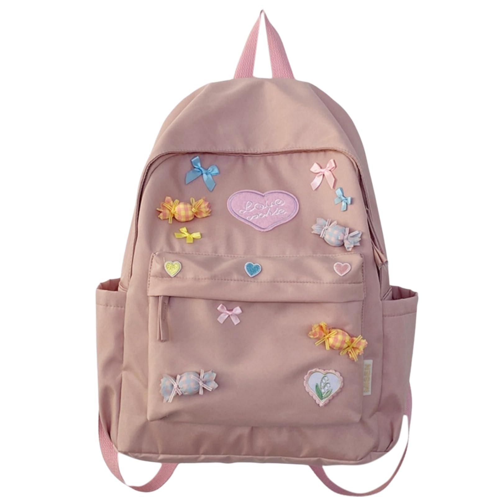 Zaino Carino in Nylon dell'Arco di Caramelle, Borsa Scolastica Grande capacità Stile Collegio Dolce per L'uso Viaggio delle Ragazze-Pink