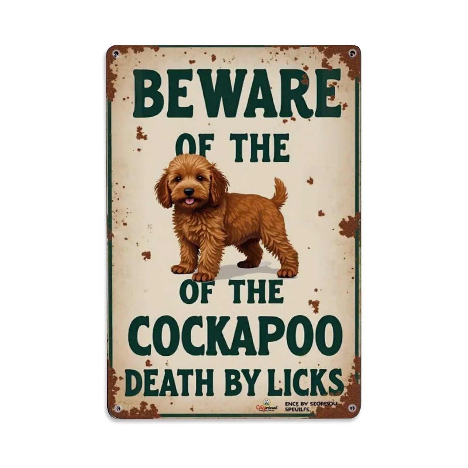 Rkundrne Vintage Beware Of The Cockapoo Death By Licks Metal Tin Sign Garden Bedroom Cafe Bar Man Cave Home Wall Decor Metal Poster 8X12 In