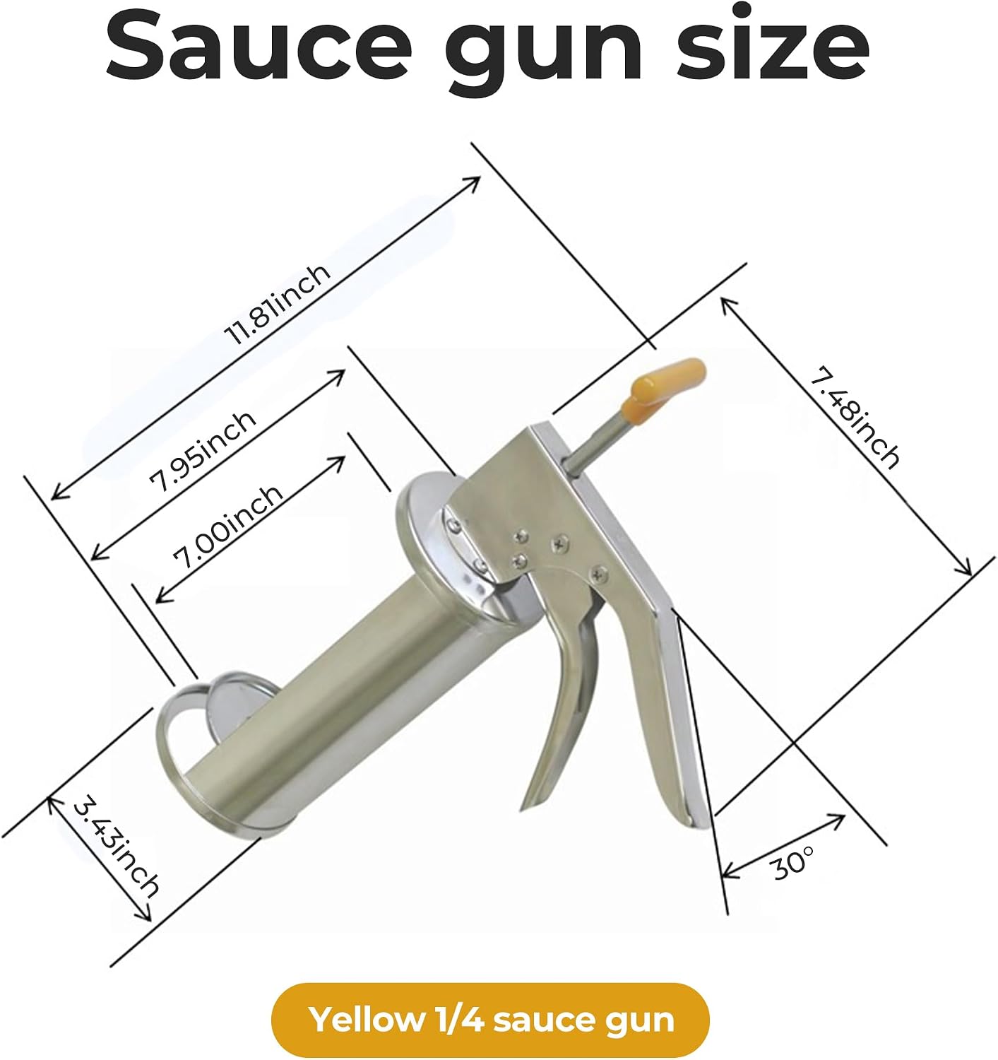 Heavy Duty Stainless Steel Sauce Gun Dispenser - 1/3oz/1oz/1/2oz/1/4oz Commercial Grade for Thick Sauces (Mayo, Guacamole, Tartar) - Red/Green/White/Yellow Handle Options (Yellow, 1/4oz)