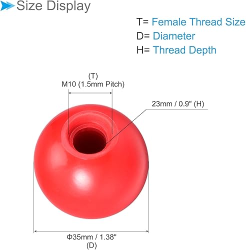 Vista 19 de Pomos de bola termoestables, rosca hembra M12 de 1.575 in de diámetro, agarre de tornillo de mano métrico de plástico rojo