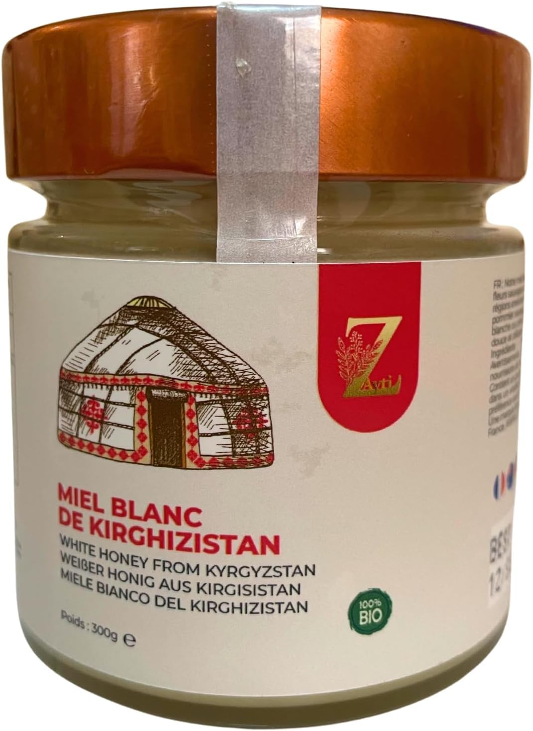 Miel Blanc du Kirghizistan. Miel de Sainfoin, Doux et Parfumé, Miel pur et naturel. Pot de 300g