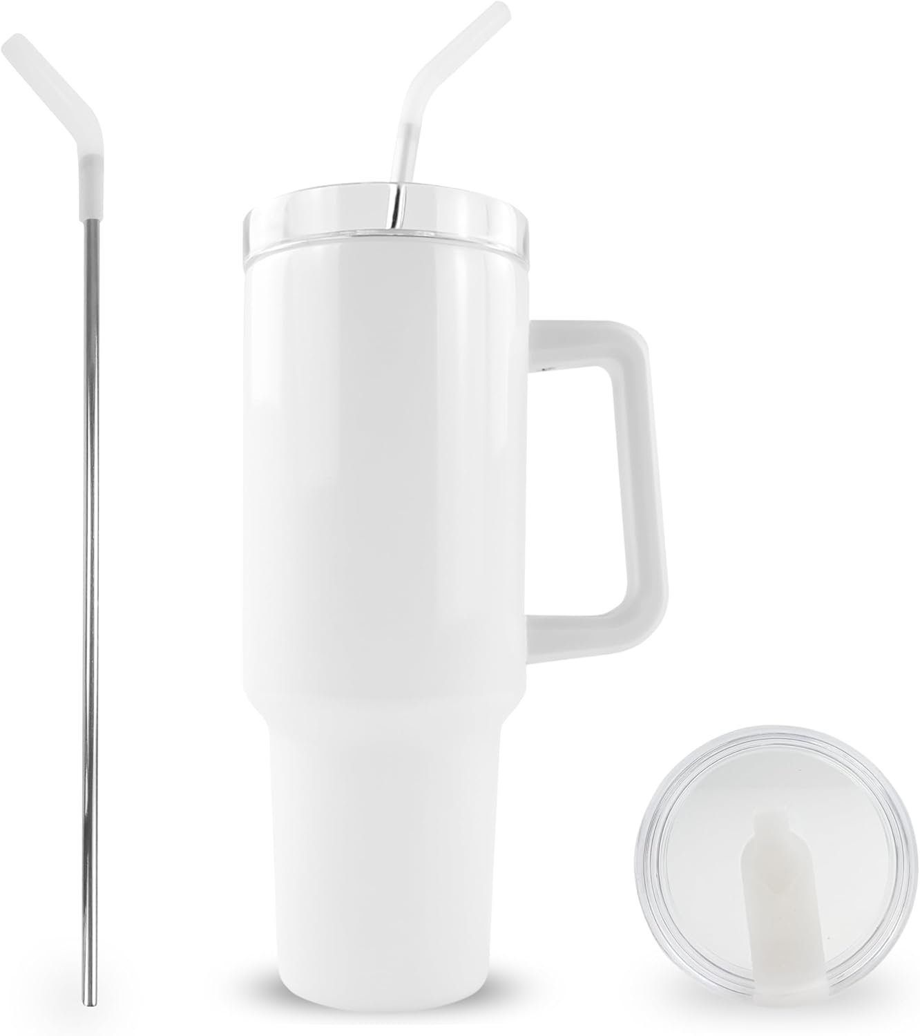 Hogg 40oz Traveler - White (4 Pack), 40 oz Sublimation Tumblers Bulk, Sublimation Tumblers with Handle, DIY Cups with Lid and Straw - Image 4