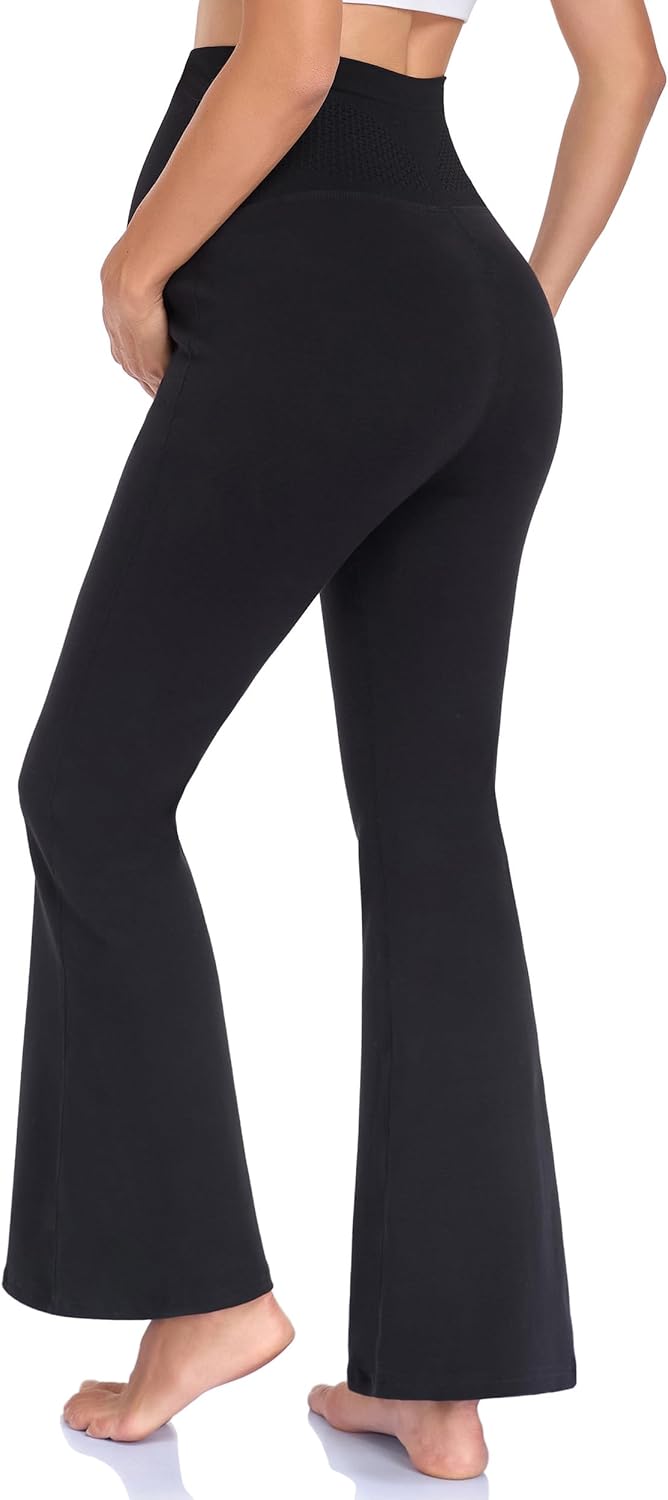 Cotton Maternity Flare Leggings Natural Pregnancy-Friendly Clothes, Over the Belly Flared Pants for Yoga Casual Work