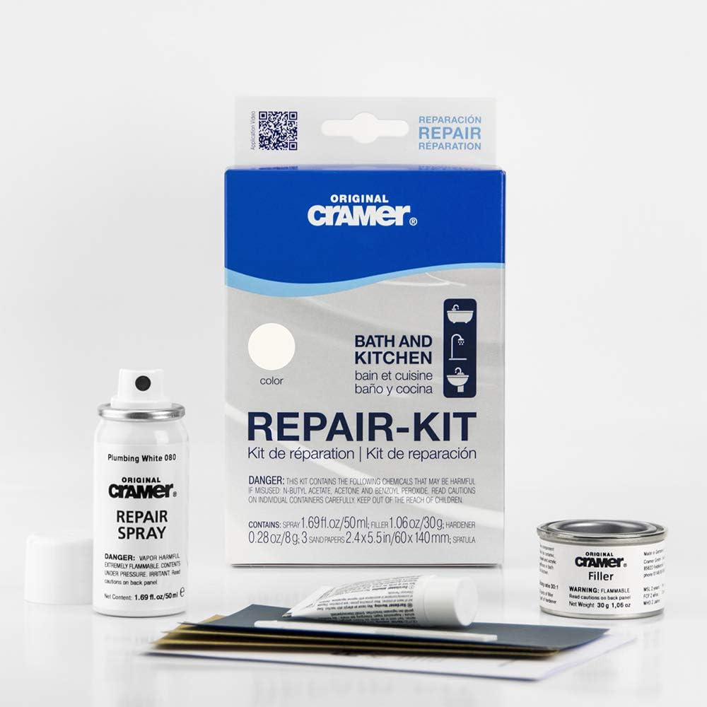 Cramer 16002US Tub Repair-Kit Enamel Acrylic Porcelain Ceramic – Appliance White – Bathtub, Shower Tray, Basin and Sink Refinishing