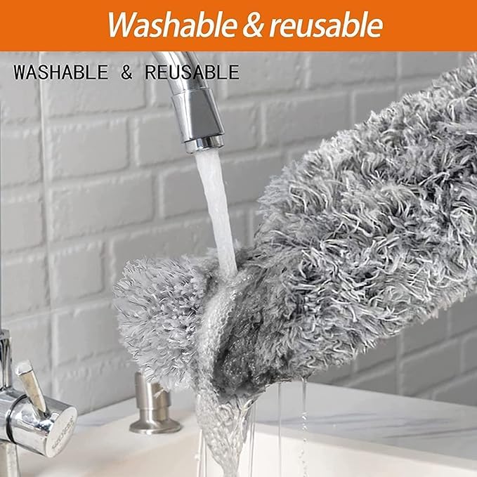 Image of 100 inch Extendable Microfiber Feather Duster with Long Stainless Steel Pole, Bendable & Washable Anti-Scratch Brush for Cleaning High Fans, Roof Cobwebs, Window Blinds and Furniture (Grey)