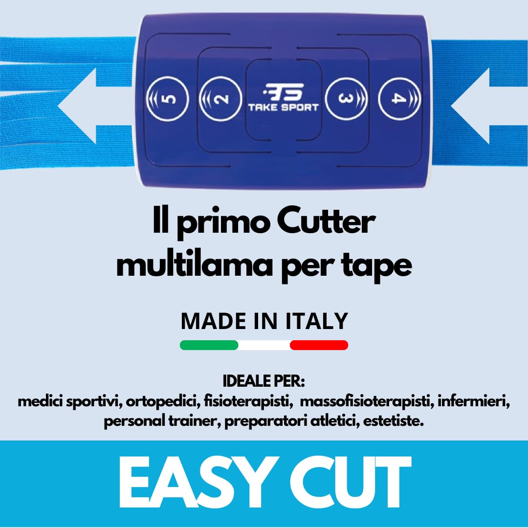TAKE SPORT - Cutter, Taglierina brevettato Made in Italy per Taglio Preciso di Kinesio Tape, Tape Kinesiologico, Nastri Sportivi. Tascabile, Pratico per Taping Kinesiologico, Kinesiology Tape, Kinesio