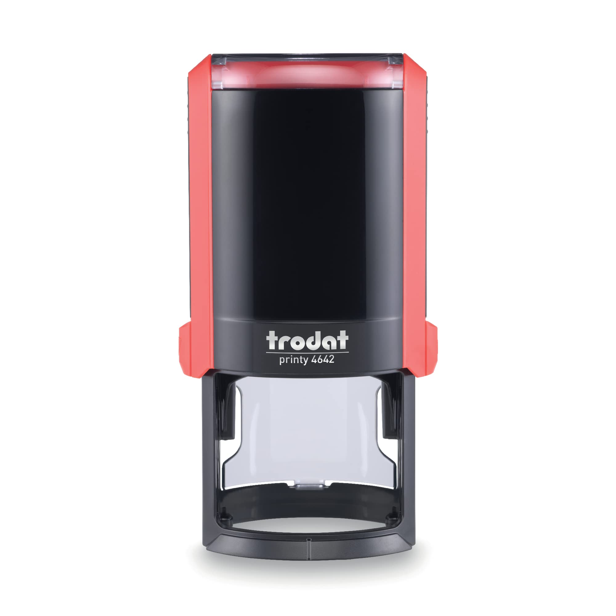 Trodat Printy 4642 Timbro Personalizzato Autoinchiostrante, Max 8 righe, Impronta ROTONDA Ø 42 mm, Rosso, Cartuccia Inchiostro Rosso, per Loghi, Associazioni, Albi, Biblioteche, Shopper, Etichette
