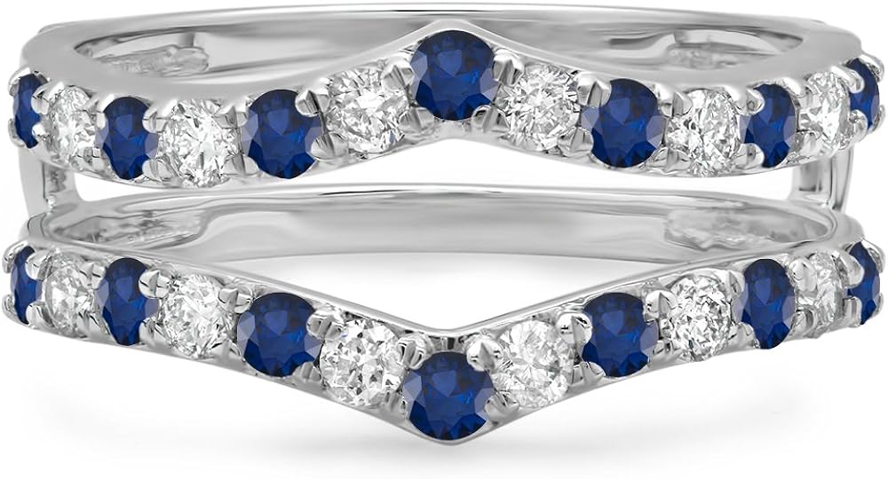 Dazzlingrock Collection Round Blue Sapphire & White Diamond Wedding Enhancer Guard Double Band 1 CT, 14K Gold : Clothing, Shoes & Jewelry