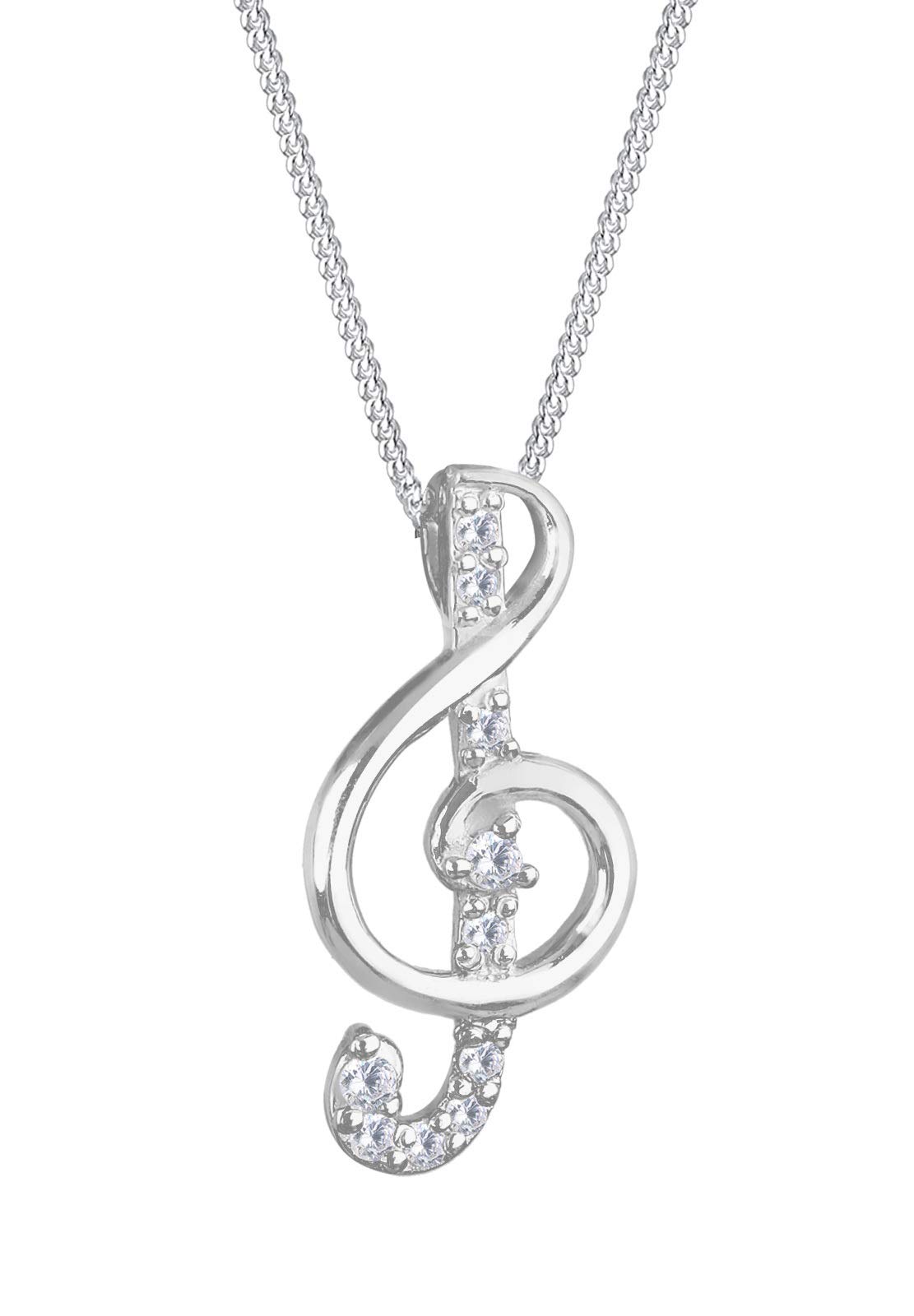 Elli Women's 925 Sterling Silver Clef Zirconia Necklace of Length 45 cm