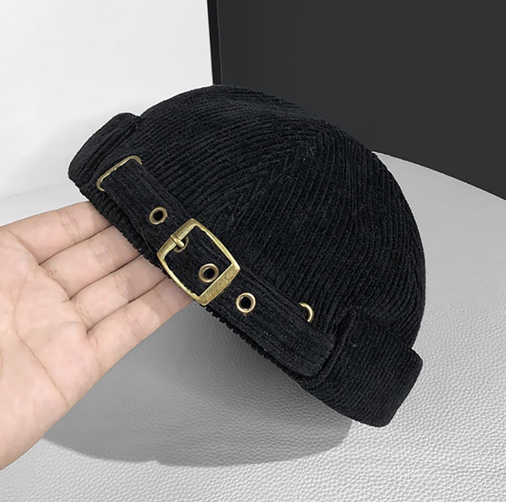 XYIYI Men Corduroy Brimless Hats Docker Cap Sailor Cap Worker Hat Rolled Cuff Retro Beanie Hat - Image 3