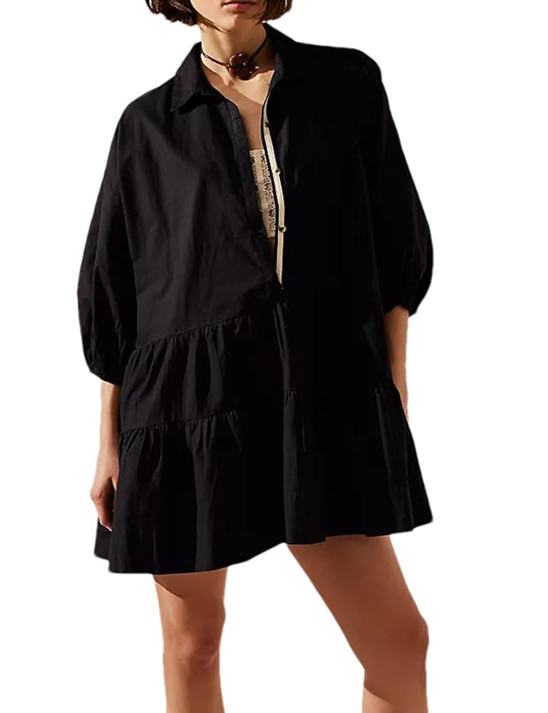 Zontroldy Women's Oversized Casual Collared Babydoll Mini