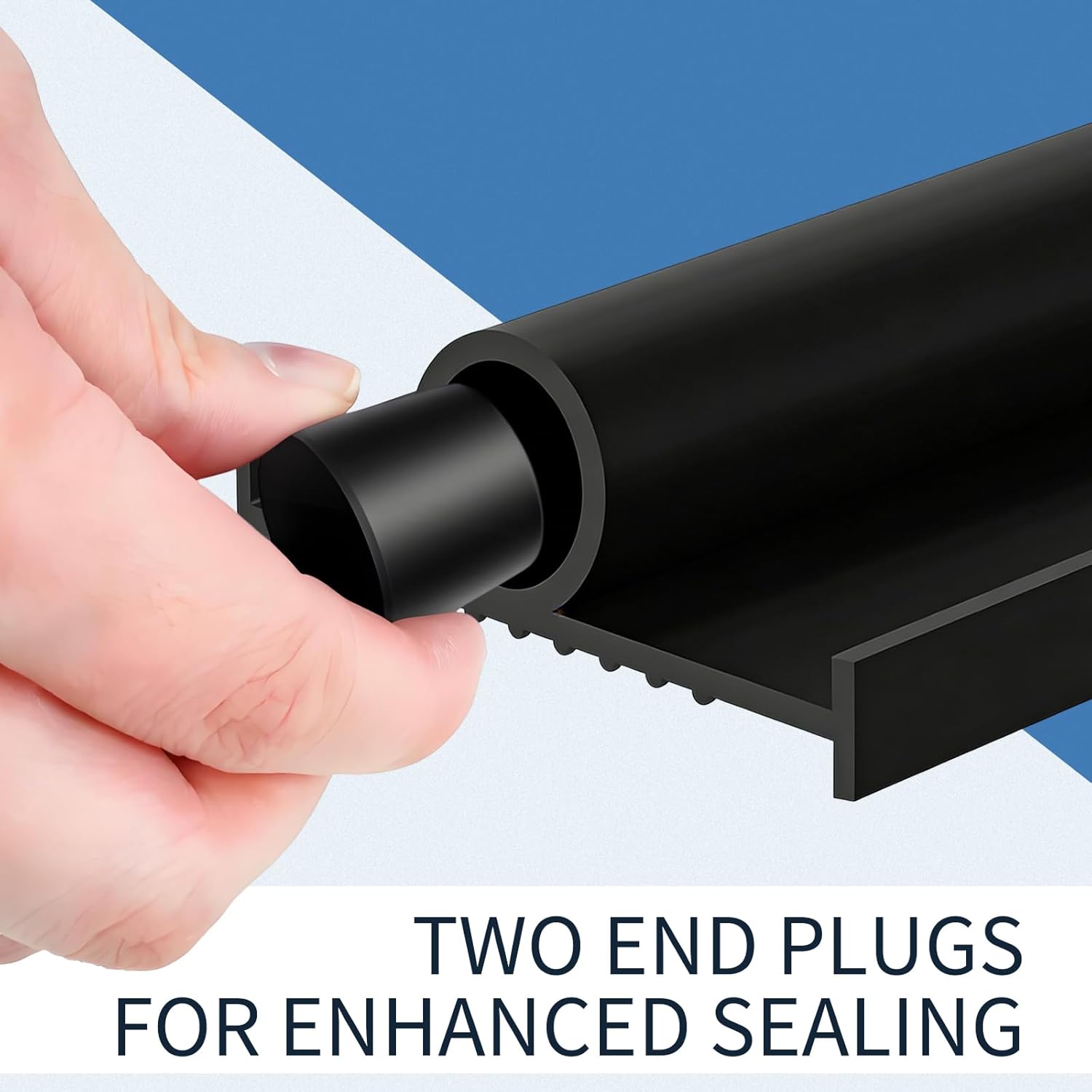 16.4 FT Garage Door Seals Bottom Rubber, Universal Weather Stripping Kit Seal Strip Replacement, U+O Ring Door Threshold Buffering Rubber Ramps with 5/16" T Ends and 2 End Plugs, Black