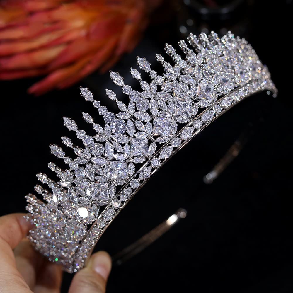 Biżuteria do włosów Diadem z koroną dla kobiet Damska tiara z koroną Kryształowa opaska na głowę Ślubne akcesoria do włosów dla nowożeńców Diademy i korony, srebro