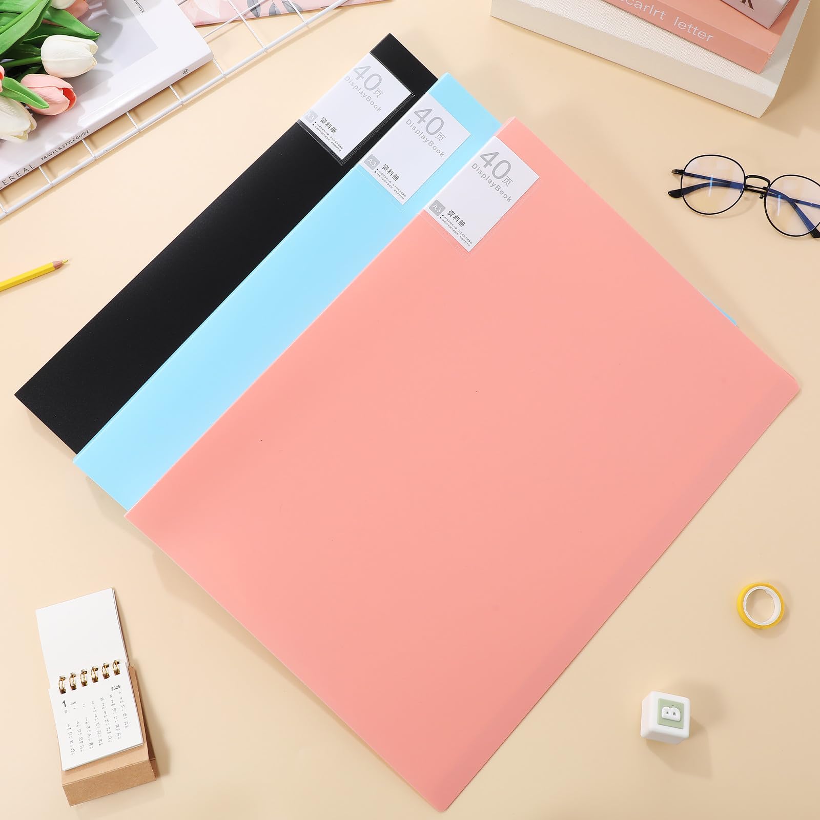 UKCOCO Cartella Portadocumenti con 3 Scomparti E Buste in Plastica Trasparente, Raccoglitori per Presentazioni, per Opere D'arte, Documenti, Ufficio, Organizer Scolastico
