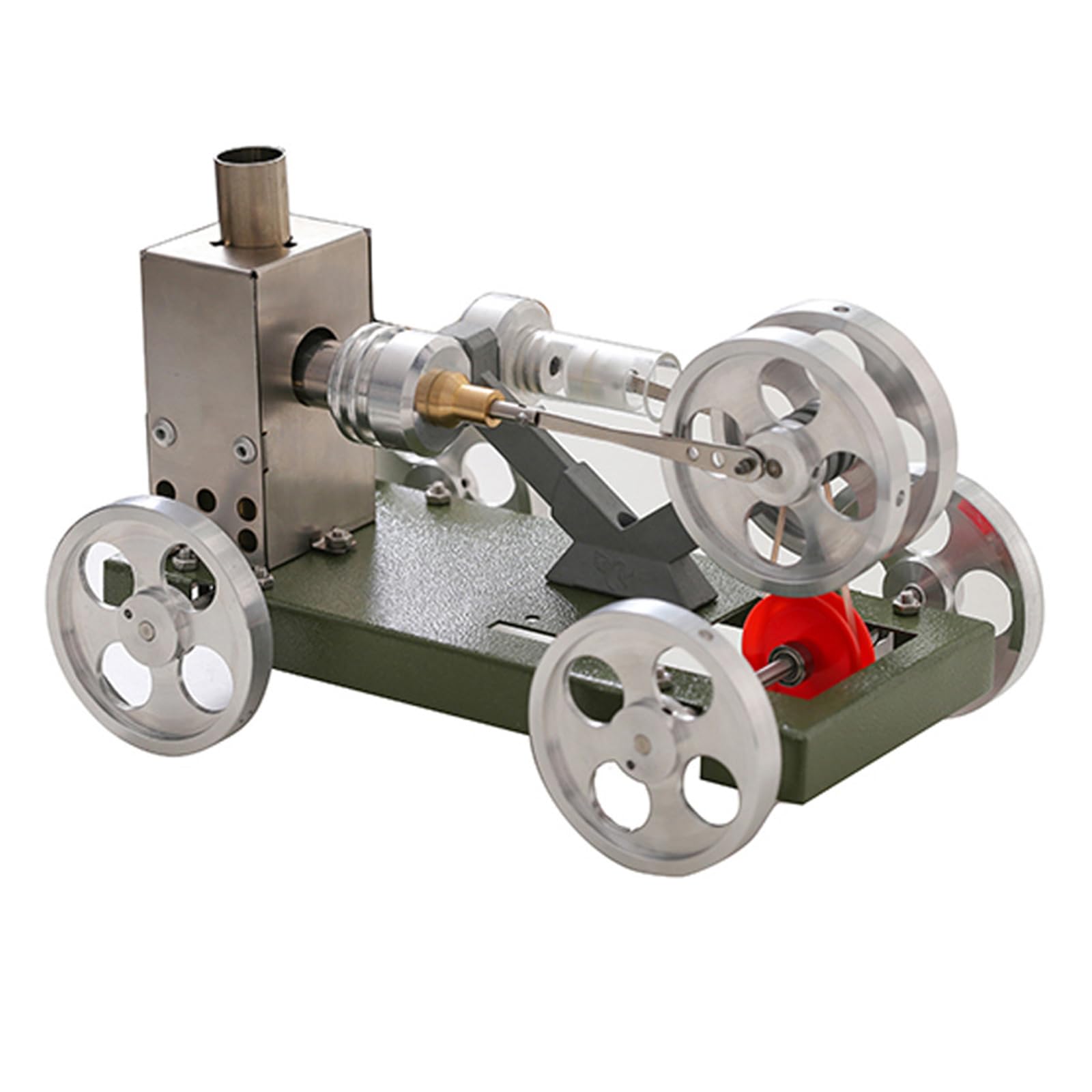 Modello auto con motore Stirling in metallo Dimostratore conservazione ' energia termica Sussidio didattico fisica per dimostrazione in Modello verde