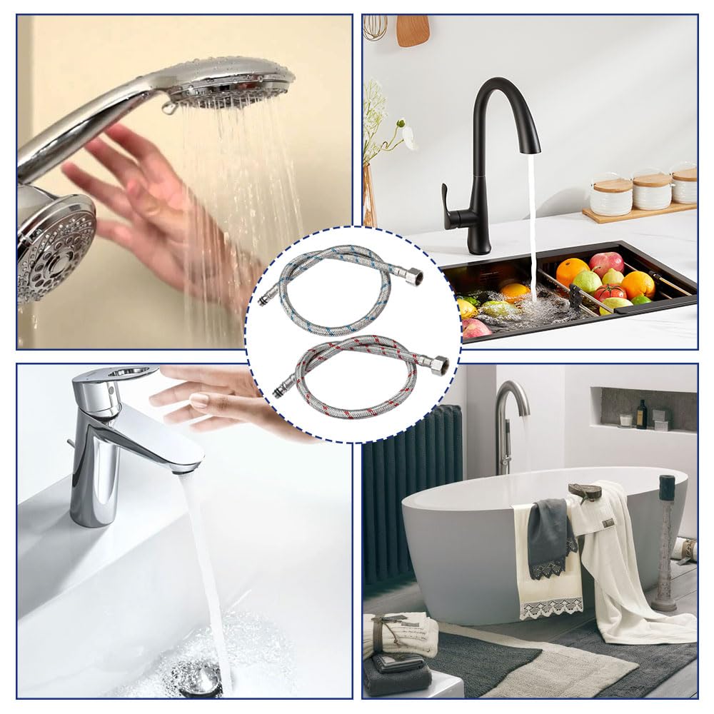 2 Pezzi Tubo di Collegamento per Rubinetto 60 cm, Flessibile per Miscelatori G3/8 x M10, Tubo Intrecciato 3/8 in Acciaio Inossidabile per Doccia, Lavandino