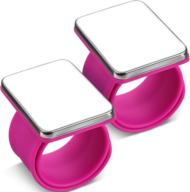 2 Pieces Magnetic Sewing Pincushion, Magnetic Wristband Pin Cushion Holder for Quilting Sewing Pins Hair Clips with Flannelette Bag, Silicone Wrist Strap Bracelet (Pink)