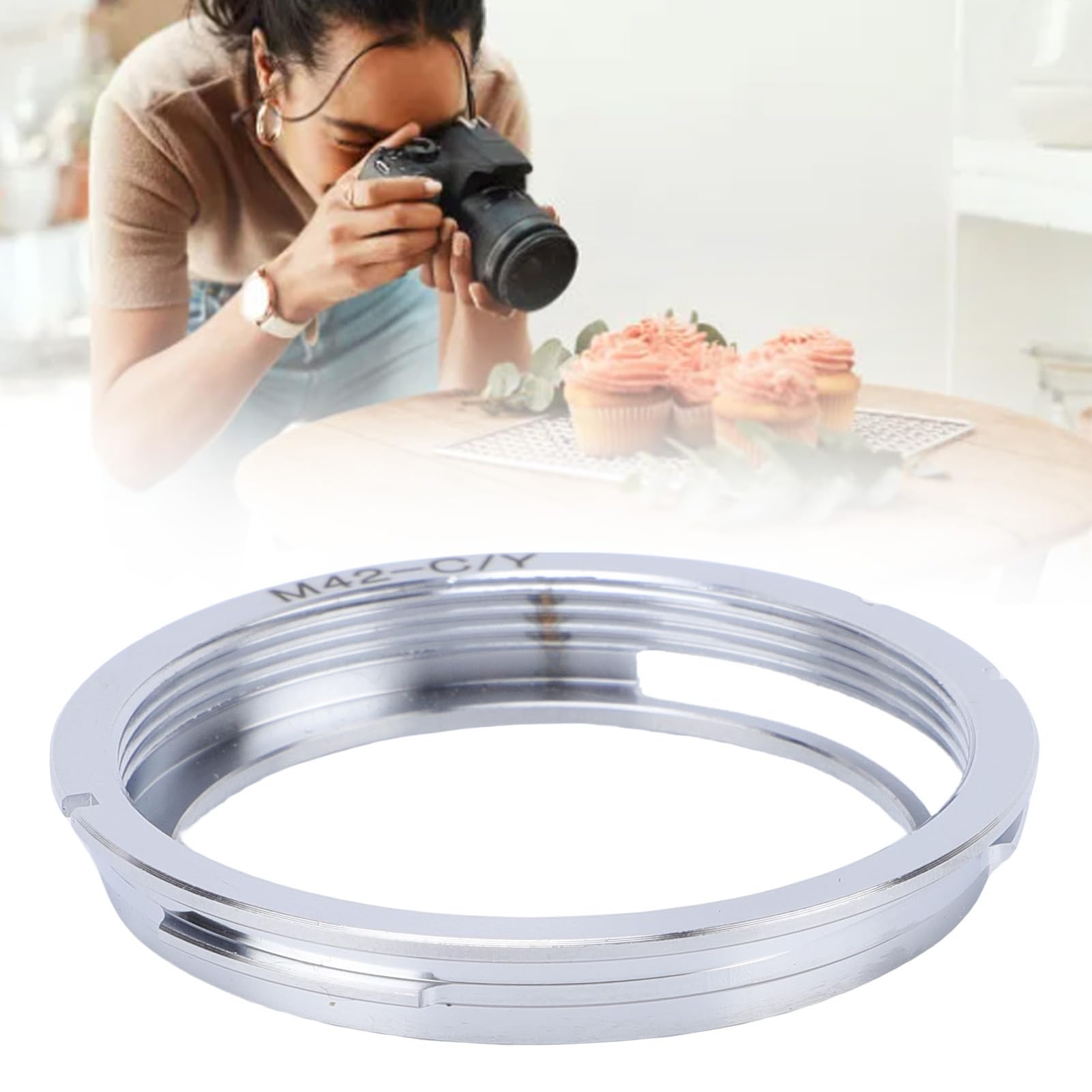 Anello Adattatore per Montaggio Obiettivo, per Attacco da M42 a CY con Connessione Stabile, Compatibile con Obiettivo M42 per Fotocamera Contax Yashica CY