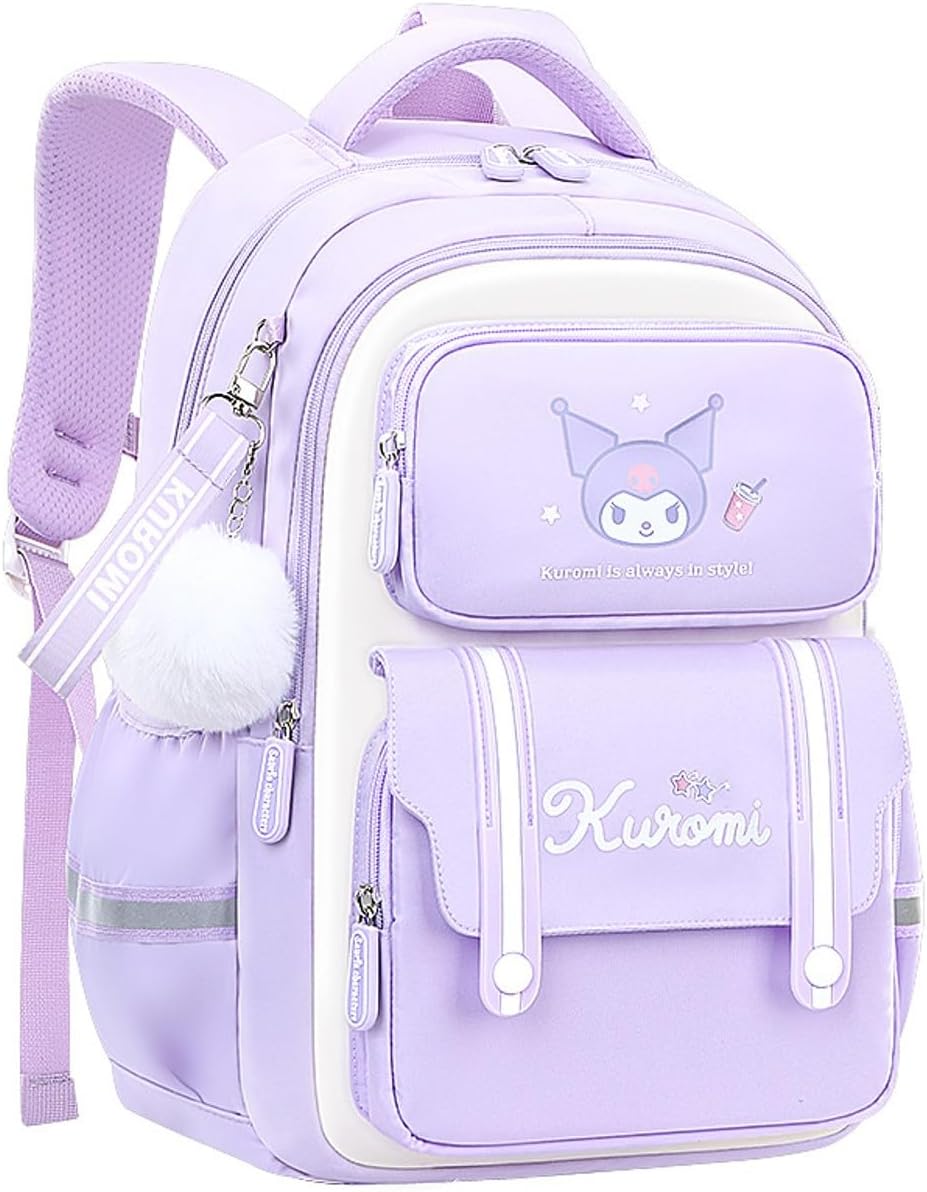 Kuromi Japanese Cartoon Character Backpack School Bag Travel Bag (Large (43 x 31 x 13cm))