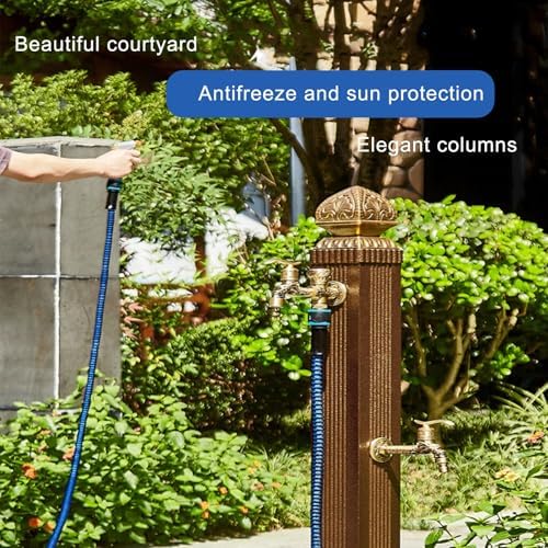 Freestanding Garden Water Column with Faucet & Spray Gun - Anti-Freeze Hose Stand for Outdoor Irrigation, Large Decorative Hydrant (16.5"x16.5"x43.3")