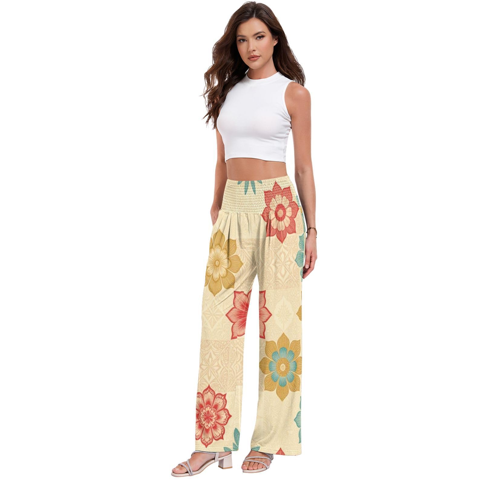 FRODOTGV Vintage Blooms - Pantaloni da yoga da donna, larghi, per rilassarsi a casa