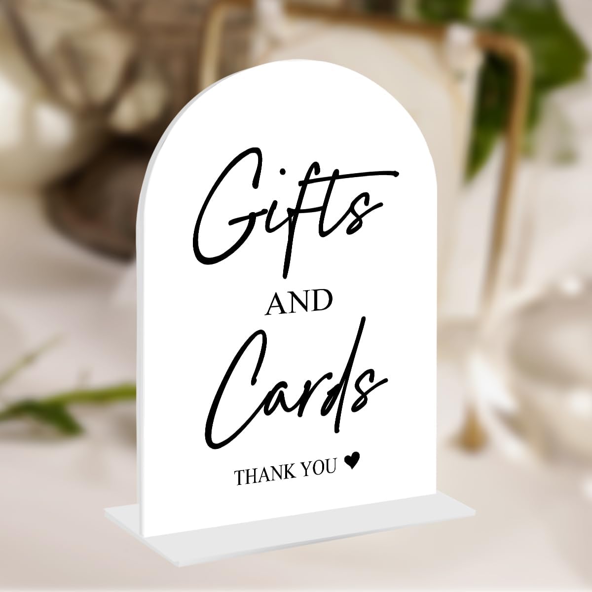 Wedding Cards and Gifts Sign, White Acrylic Reception Table Sign with Stand