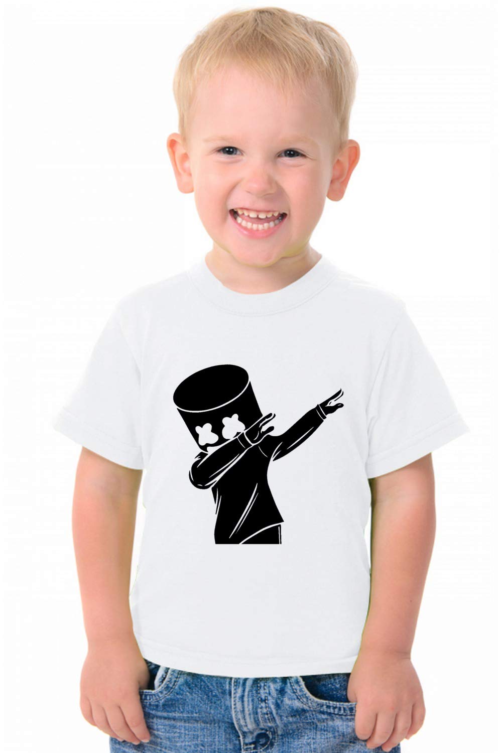 PrintmateMarshmello White Graphic Polyester DriFit Sports Febric Round Neck Kids Unisex Half Sleeve T-Shirt