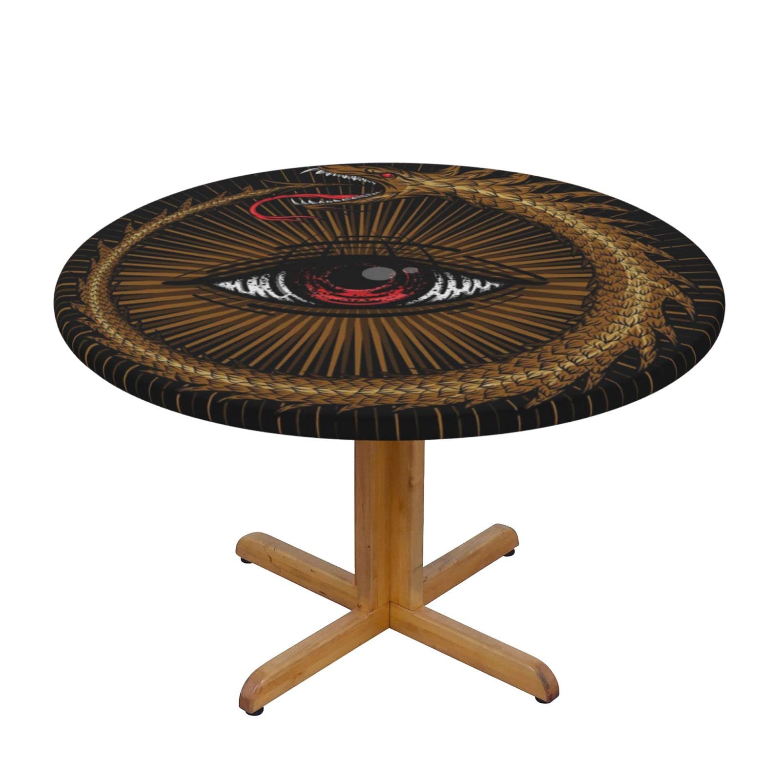 Lsjuee Round Fitted Tablecloth 40-44in Elastic Edged Table Cloth for Kitchen Dining Party Home Decor - Ouroboros All Seeing Eye Black
