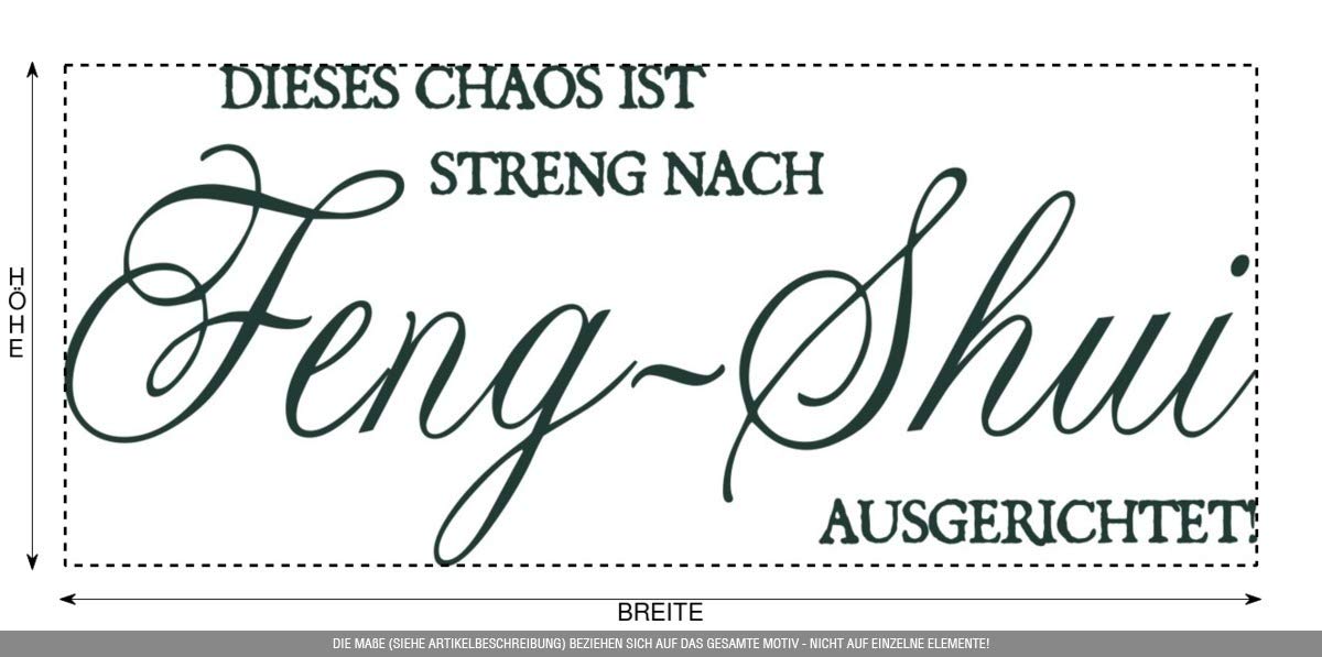 Aufkleber » Dieses Chaos ist streng nach Feng-Shui ausgerichtet, 190x80,3cm, Metallic Tannengrün • Dekoaufkleber/Autoaufkleber / Sticker/Decal / Vinyl