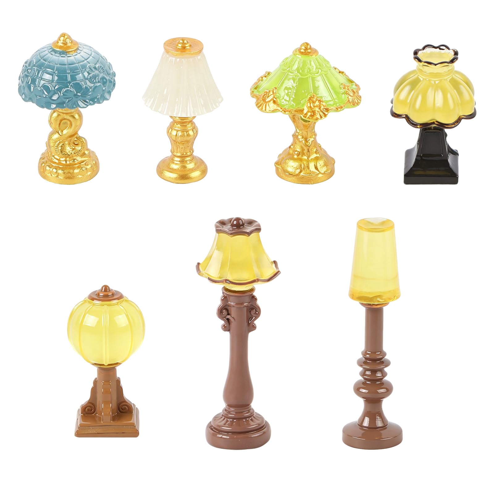 7PCS Miniature Lamp Dollhouse Set, Retro Vintage Table Lamp Mini Ornaments, Resin Dollhouse Furniture Accessories, Micro Scene Decor for Dollhouse, Fairy Garden & Desktop Display